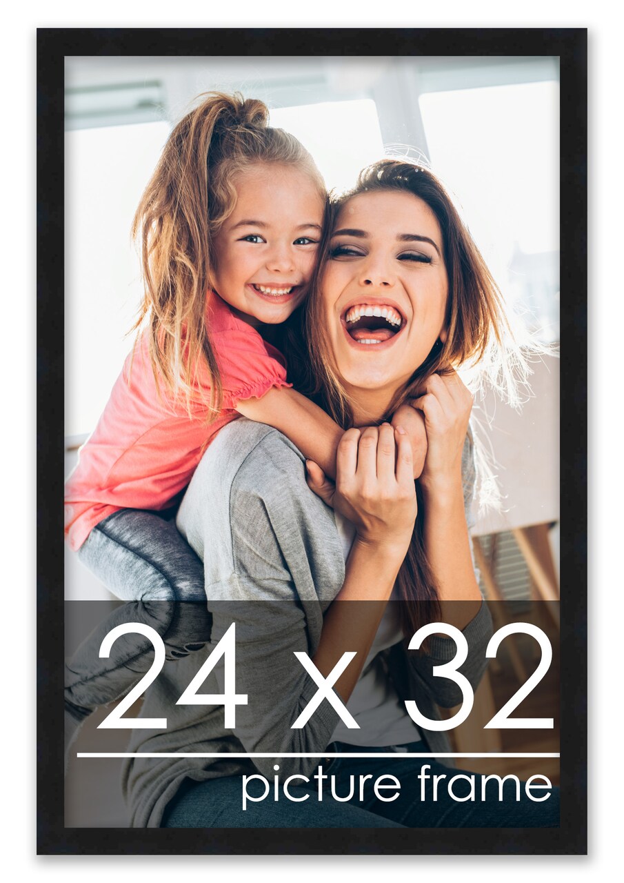 24x32 Solid Wood Picture Frame with UV-Resistant Acrylic & Acid-Free Backing, Available in 6 Finishes: Matte Black, Matte White, Metallic Bronze, Silver, Natural Wood Grain & Mahogany